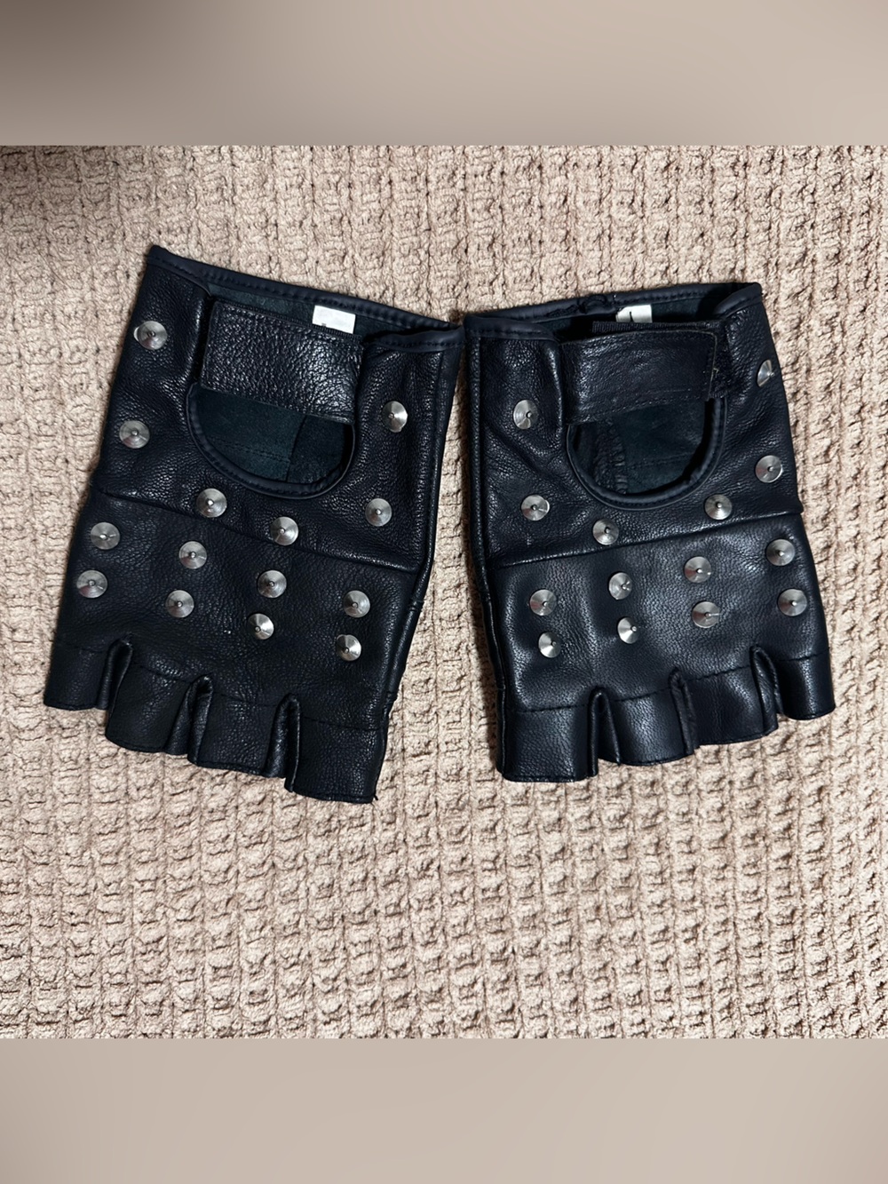 Black Studded Fingerless Leather Driving Gloves